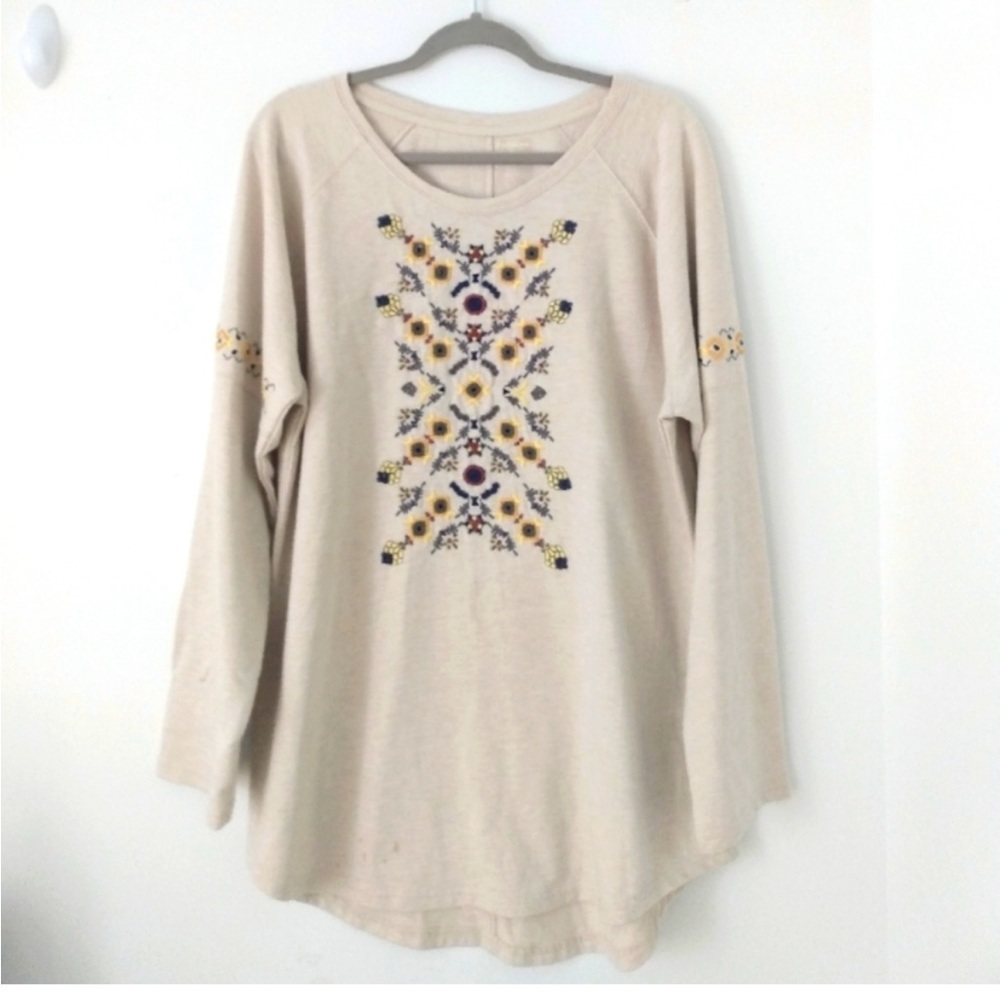 Ruff Hewn Cream Embroidered Boho Sweatshirt